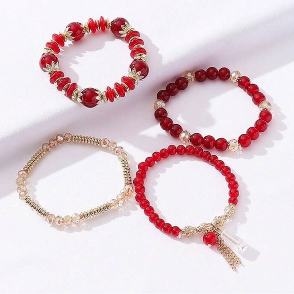 Elegant Red and Gold Beaded Bracelet Set - Picture 4 of 5